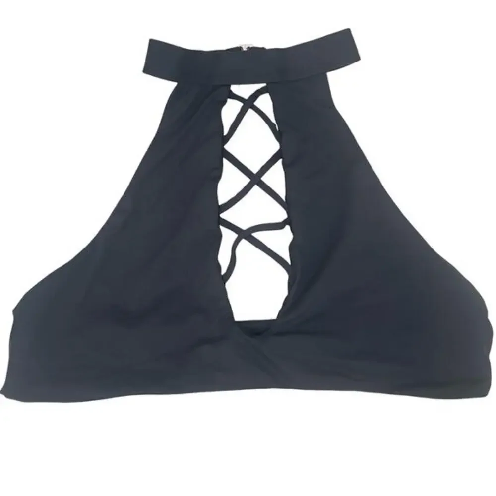 🌟 NWT Criss-Cross Strappy halter Bikini Top large
